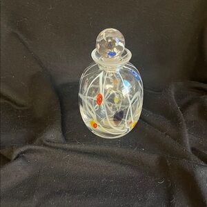 Artisan Glass Perfume Bottle with Red and Yellow Accents